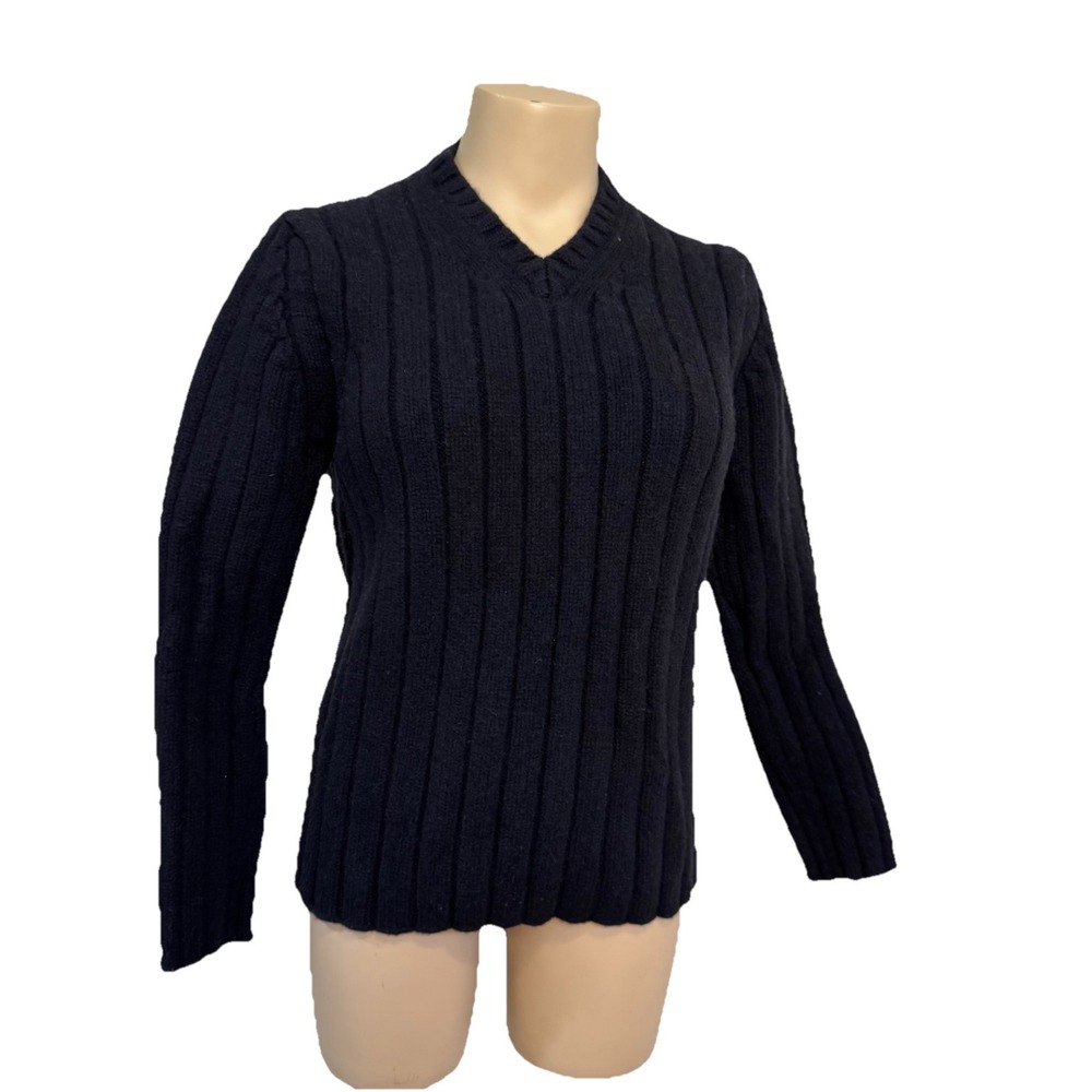 J.Crew Vintage 100% Lambswool Sweater 1980s Women's Black‎ V-neck Thick Ribbed